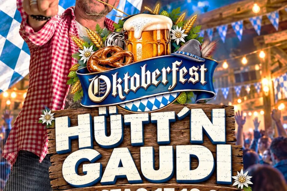 Veranstaltungsplakat: Oktoberfest Hütt’n Gaudi am Samstag, 17. Oktober 2026, mit Engel B. in der Fichtelberghütte Oberwiesenthal